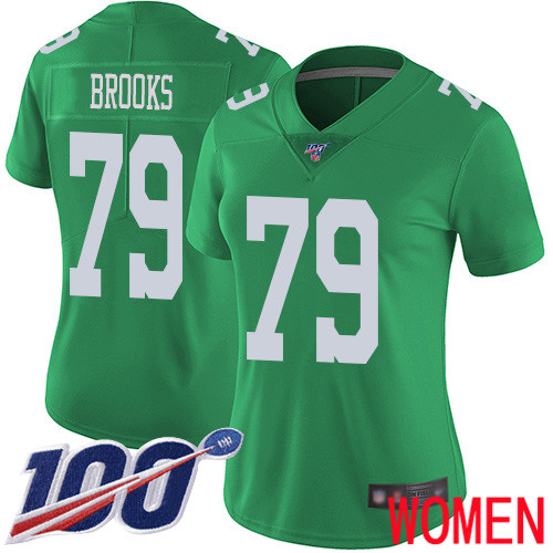 Women Philadelphia Eagles #79 Brandon Brooks Limited Green Rush Vapor Untouchable NFL Jersey 100th